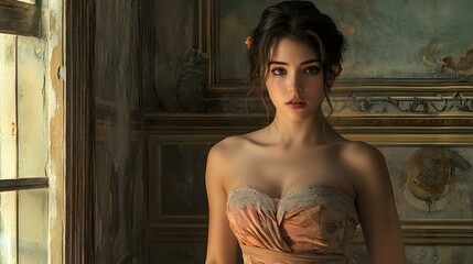 Fototapeta premium Classic woman in a strapless dress