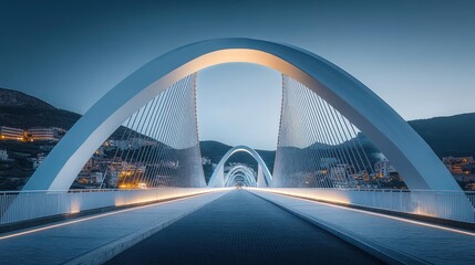 Fototapeta premium Modern bridge with elegant arches at twilight.