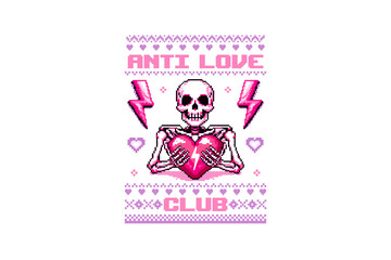 Anti Love club, Valentine Ugly Sweater T Shirt Design
