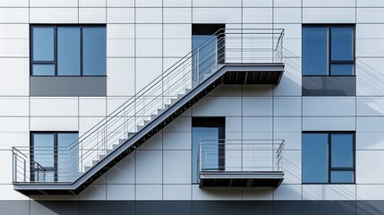 Fototapeta premium Modern building exterior with fire escape.