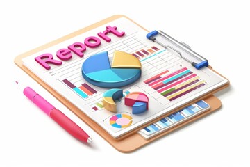 Colorful Financial Report with Charts and Graphs on Clipboards Showcasing Data Analysis Tools and Creative Presentation for Business Insights