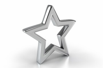 Obraz premium Metallic Silver Star Shape with Smooth Edges Isolated on Clean White Background, Perfect for Celebrations, Awards, or Decorative Themes in Various Designs