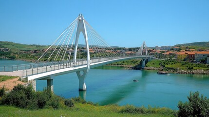 Obraz premium Modern cable-stayed bridge over calm water.