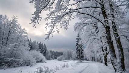 Fototapeta premium Winter forest with snow-covered trees