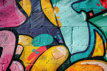 Vibrant Urban Wall Art Featuring Multicolored Abstract Patterns and Textures in Bright Hues, Showcasing a Creative Graffiti Composition in a City Setting