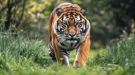 Fototapeta premium Tiger Strolling Through Lush Foliage