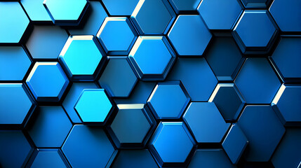 Obraz premium Abstract 3D Blue Hexagon Pattern Background with a Metallic Sheen and Depth, Ideal for Modern and Technological Designs