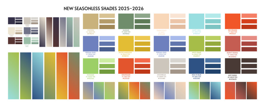Fashion color trend Winter Spring 2025 2026. Color palette forecast of the future color trend. Stock vector palette of shades