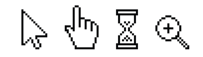 Pixel mouse cursor icon set Clipart image isolated on white background.