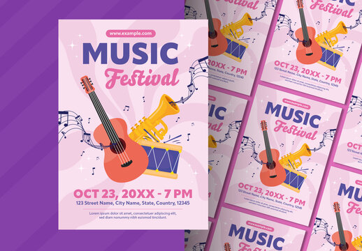 Pink and Purple Illustrative Music Festival Poster Template