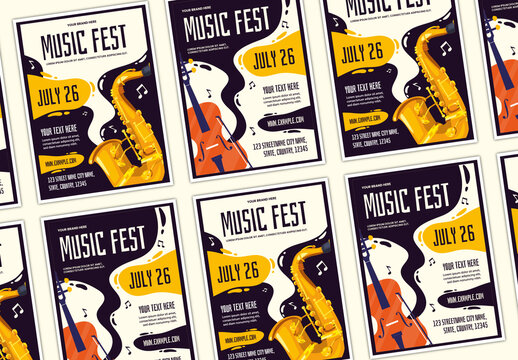 Yellow and Black Modern Jazz Music Festival Poster Template