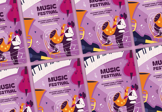 Purple and Yellow Jazz Music Festival Poster Template