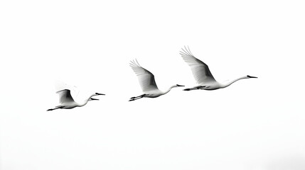 Naklejka premium Three White Birds in Flight Against a White Background in a Minimalist Photography