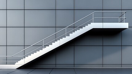 Modern staircase against a grey wall.