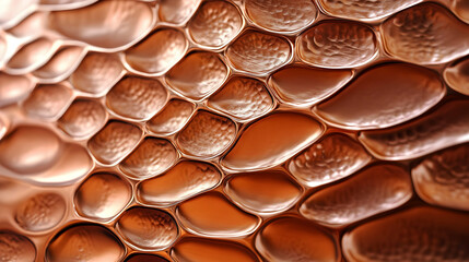 Obraz premium Abstract 3D Render of Rose Gold Textured Surface: Close-up View of Interlocking, Organic Shapes with Metallic Sheen, Creating a Luxurious and Modern Background