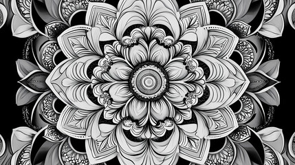 Black and white intricate mandala design with detailed floral patterns. Intricate Mandala Patterns. Illustration