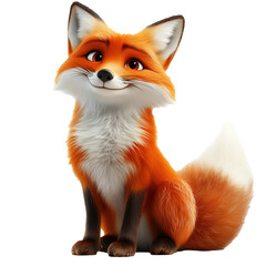 A cute cartoon fox is sitting on a transparent background.