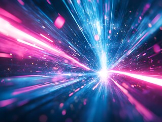 Obraz premium Digital rays of light in bright blue and pink