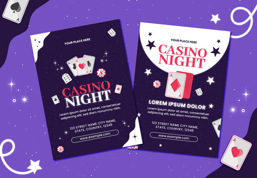 Purple Red Starry Casino Night Party Card Flyer Template