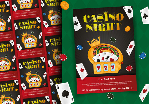 Green and Gold Casino Night Event Flyer Template