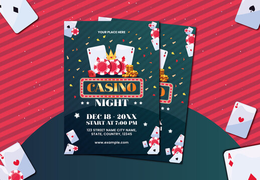 Green and Gold Casino Night Party Event Flyer Template