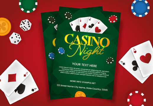Green And Gold Casino Night Event Poker Party Flyer Template 