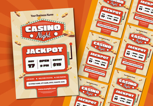 Red and Gold Casino Night Event Flyer Template