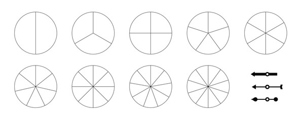 2-10 section Blank Spinning Wheel Template set. Clip art image isolated on white background