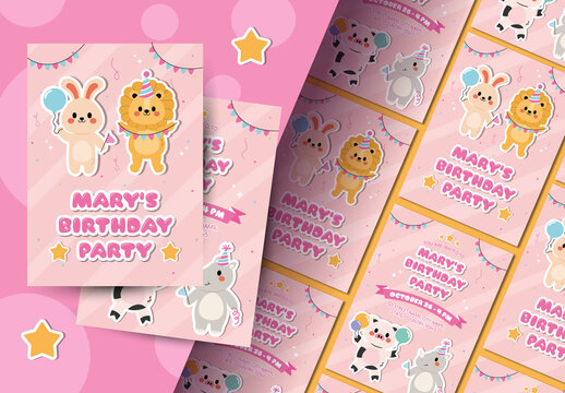 Cute Animal Birthday Party Invitation Template