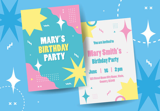 Colorful Cute Pastel Illustrative Birthday Party Invitation
