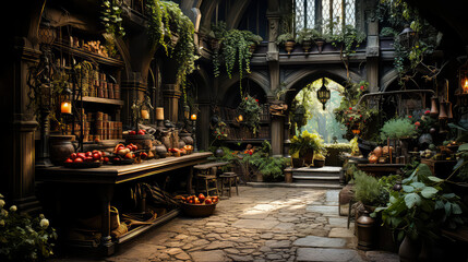 Tudor style, House Fantasy background, Creating antique design of Indoor Spaces architecture decorate vintage concept