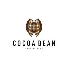 Chocolate Bean Logo, chocolate plant design with simple seed leaf and stem concept, for business branding