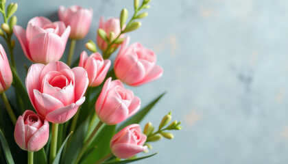 Fototapeta premium Delicate Pink Tulips Bouquet - Springtime Beauty