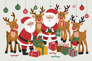 Colorful Cartoon Santa Claus Reindeer Gifts Christmas Marketing
