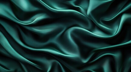 Fototapeta premium Expanses of luxurious dark green silk satin fabric with elegant flowing waves and subtle shine