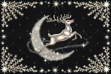 Vintage Christmas Reindeer Illustration Crescent Moon Holiday Marketing
