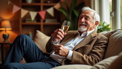 Senior Man Celebrating with Champagne
