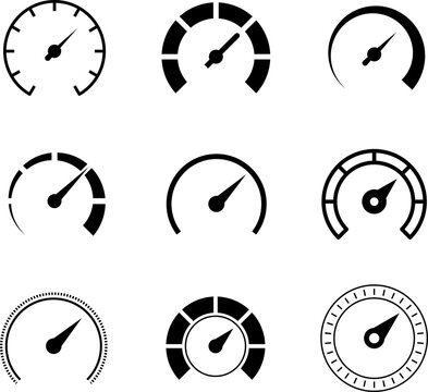 Speedometer vector icon. Dashboard, indicator, gauge, scale, tachometer icon isolated. Car speed. Fast internet speed sign. Speedometer sign.