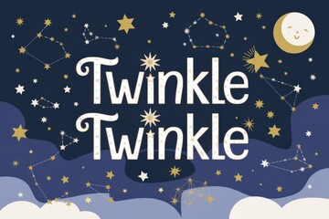 Fototapeta premium Whimsical Night Sky Illustration Stars Twinkle Text Nursery Decor