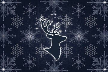 Elegant Reindeer Silhouette Snowflakes Dark Blue Background Holiday Marketing