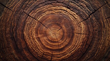 Fototapeta premium Close-up of a tree trunk's cross-section, showing the concentric rings and cracks.