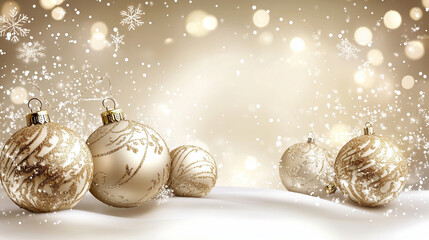 Elegant white and gold Christmas background with a serene and peaceful ambiance, featuring a soft glow that evokes feelings of warmth, joy, and celebration during the holiday season