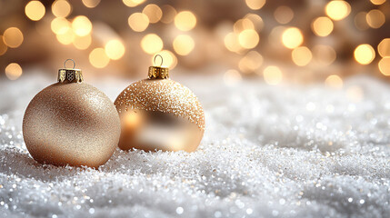 Elegant white and gold Christmas background with a serene and peaceful ambiance, featuring a soft glow that evokes feelings of warmth, joy, and celebration during the holiday season