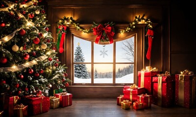 Joyous Merry Christmas and Happy New Year Image Featuring Cozy Lights, Snowflakes, and Festive Red Baubles for Warm Seasonal Holiday Designs