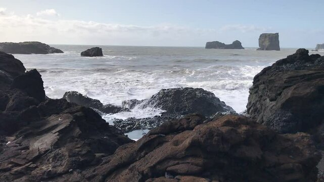 waves crashing on rocks