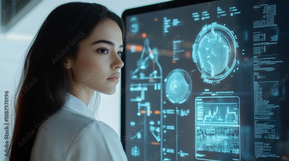 Poster a user engages with an interactive mirror that analyzes hair health and offers ai-driven recommendat