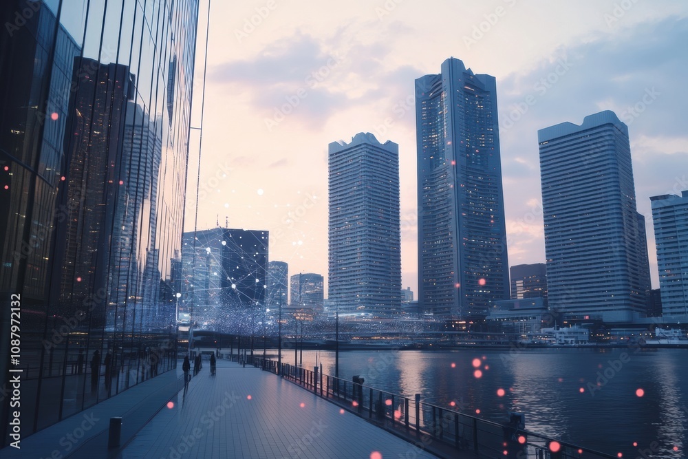 Fototapete this urban landscape showcases modern architecture with ai networks seamlessly integrating buildings