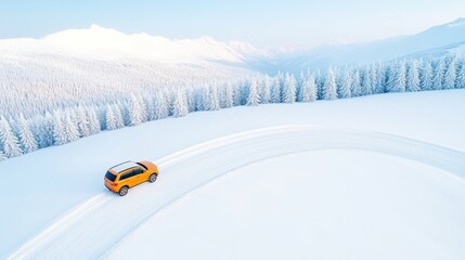 SUV Driving Through Snowy Mountain Scenery