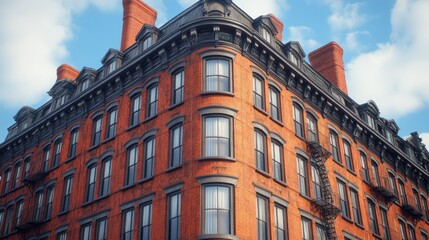 Fototapeta premium A historic brick building with detailed architecture and windows.