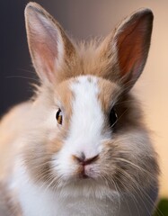 beautiful white and light brown bunny, detail of the face, AI ge